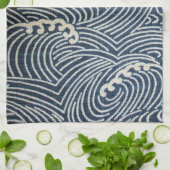 Vintages japanisches Textil, Wellenmuster Geschirrtuch (Gefaltet)