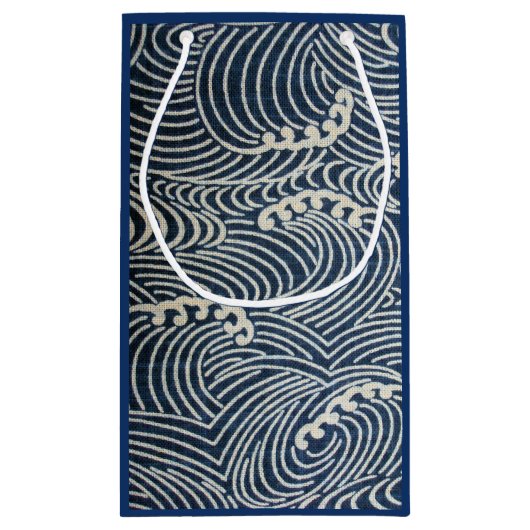 Vintages japanisches Textil, Wellenmuster Kleine Geschenktüte (Rückseite)