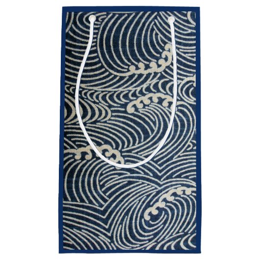 Vintages japanisches Textil, Wellenmuster Kleine Geschenktüte (Vorderseite)