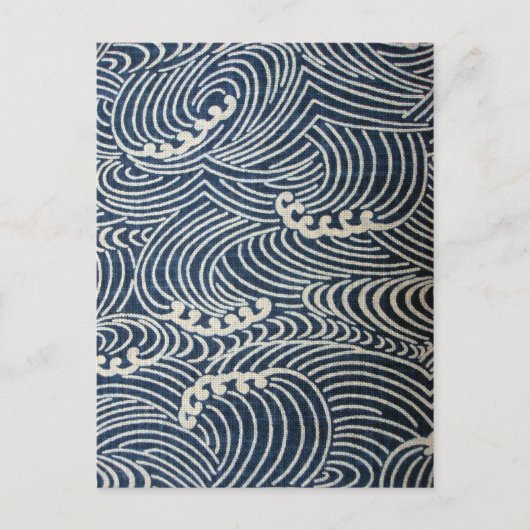 Vintages japanisches Textil, Wellenmuster Postkarte (Vorderseite)