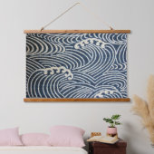 Vintages japanisches Textil, Wellenmuster Wandteppich Mit Holzrahmen (Schlafzimmer)