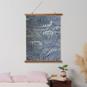 Vintages japanisches Textil, Wellenmuster Wandteppich Mit Holzrahmen (Schlafzimmer)