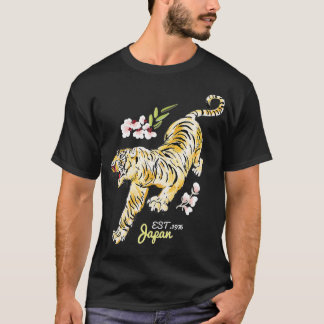 Vintages Japanisches Tiger Asiatische Blume Tattoo T-Shirt