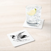 Vintages japanisches Zeichn eines Krans, Schwarz & Rechteckiger Pappuntersetzer (Vor Ort)