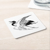 Vintages japanisches Zeichn eines Krans, Schwarz & Rechteckiger Pappuntersetzer (angewinkelt)