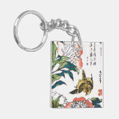 Vintages japanisches zeichn, Peonies und Sparrow Schlüsselanhänger (Vorderseite links)