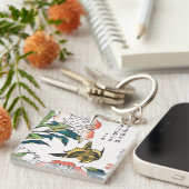 Vintages japanisches zeichn, Peonies und Sparrow Schlüsselanhänger (Vorderseite rechts)