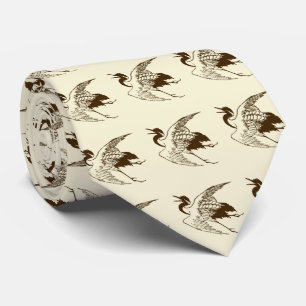 Vintages japanisches Zeichnen eines Kranes, Brown Krawatte