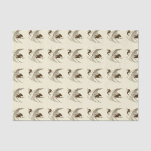 Vintages japanisches Zeichnen eines Kranes, Brown Seidenpapier