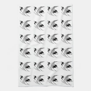 Vintages japanisches Zeichnen eines Kranes Küchentuch