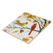 Vintages japanisches Zeichnen, Kardinäle auf einer Fliese (Seite)