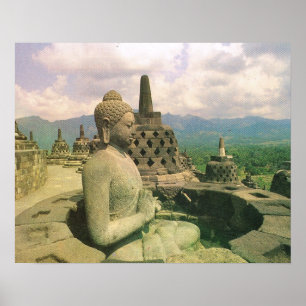 Vintages Java, Borobodur Tempel, Buddha-Zahl Poster
