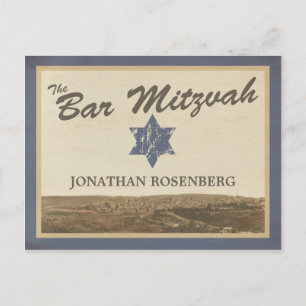 Vintages Jerusalem Bar Mitzvah Save the Date Marin Ankündigungspostkarte