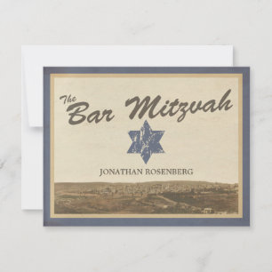 Vintages Jerusalem Bar Mitzvah UAWG Reparenkarte M RSVP Karte