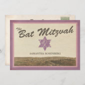 Vintages Jerusalem Bat Mitzvah Einladung in Lila (Vorne/Hinten)