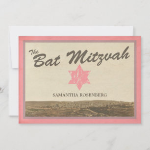 Vintages Jerusalem Bat Mitzvah Einladung in Rosa
