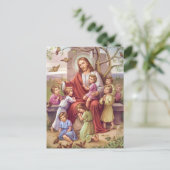 Vintages Jesus mit Kindern Feiertagspostkarte (Stehend Vorderseite)