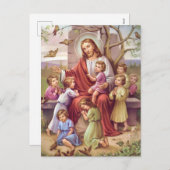 Vintages Jesus mit Kindern Feiertagspostkarte (Vorne/Hinten)