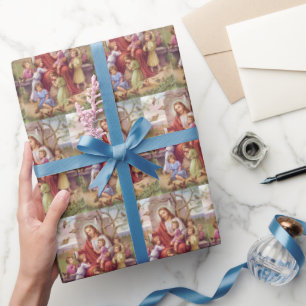 Vintages Jesus mit Kindern Geschenkpapier