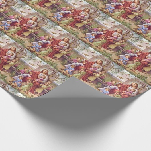 Vintages Jesus mit Kindern Geschenkpapier (Ecke)