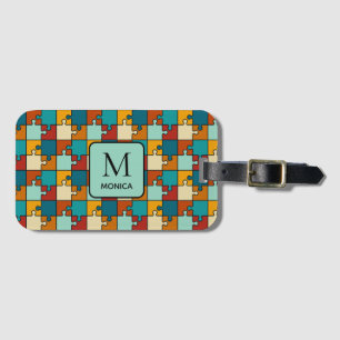 Vintages Jigsaw Puzzle Pieces Monogramm Gepäckanhänger