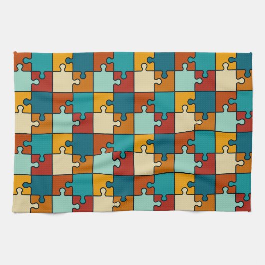 Vintages Jigsaw Puzzle Pieces Muster Geschirrtuch (Horizontal)