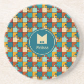 Vintages Jigsaw Puzzlepieces Muster Monogramm Getränkeuntersetzer (Vorne)