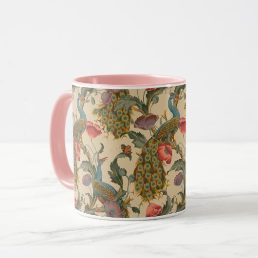 Vintages Jugendstil 1890 Das Pfauenmuster Tasse (Vorderseite Links)