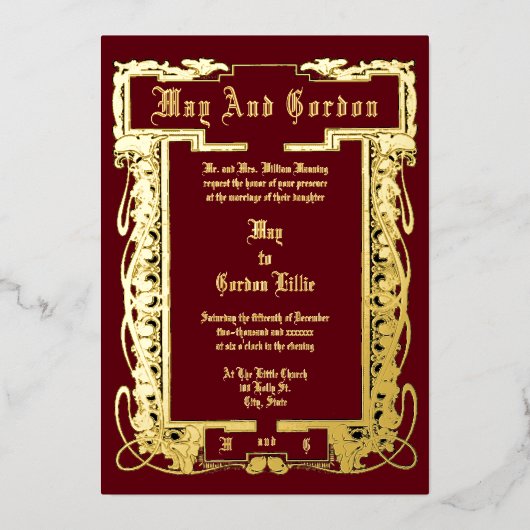 Vintages Jugendstil 1902 Hochzeit am Bräunungsring Folieneinladung (Vorderseite)