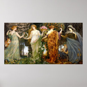 Vintages Jugendstil 4 Jahreszeiten durch Walter Cr Poster