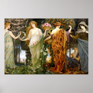 Vintages Jugendstil 4 Jahreszeiten durch Walter Cr Poster