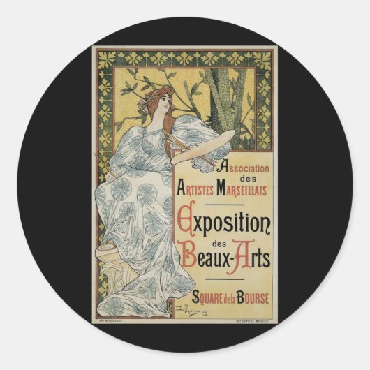 Vintages Jugendstil, Ausstellung des Beaux Arts Runder Aufkleber (Vorderseite)