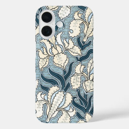 Vintages Jugendstil, Blue Garden Iris Blume iPhone 16 Hülle