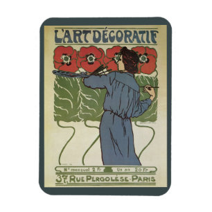 Vintages Jugendstil, Blume zum Malen von Mohn Magnet