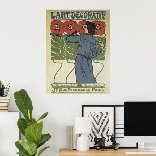 Vintages Jugendstil, Blume zum Malen von Mohn Poster