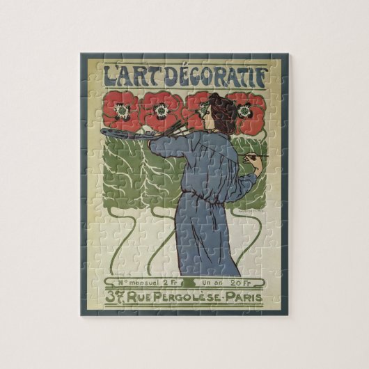 Vintages Jugendstil, Blume zum Malen von Mohn Puzzle (Vertikal)