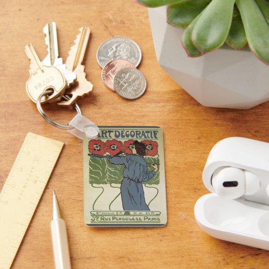 Vintages Jugendstil, Blume zum Malen von Mohn Schlüsselanhänger (Schreibtisch)