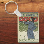 Vintages Jugendstil, Blume zum Malen von Mohn Schlüsselanhänger (Vorderseite)