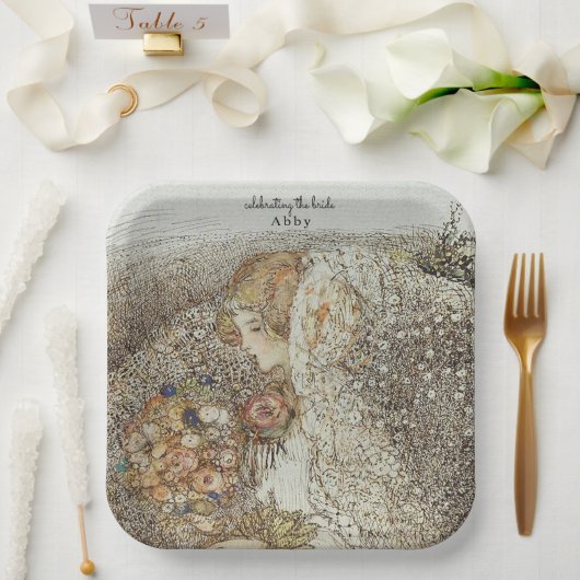 Vintages Jugendstil-Brautparty Pappteller (Hochzeit)