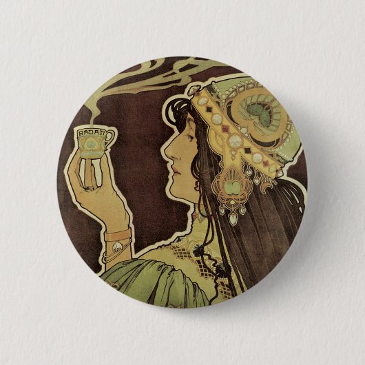 Vintages Jugendstil-Café Rajah, Frau mit Kaffee Button (Vorderseite)