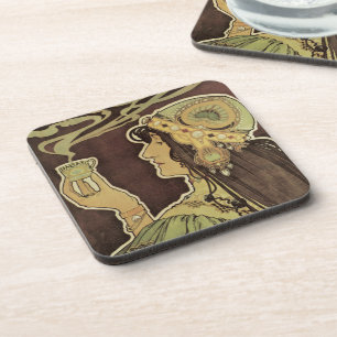 Vintages Jugendstil-Café Rajah, Frau mit Kaffee Getränkeuntersetzer