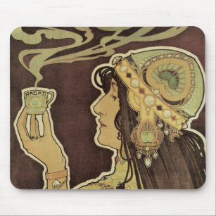 Vintages Jugendstil-Café Rajah, Frau mit Kaffee Mousepad