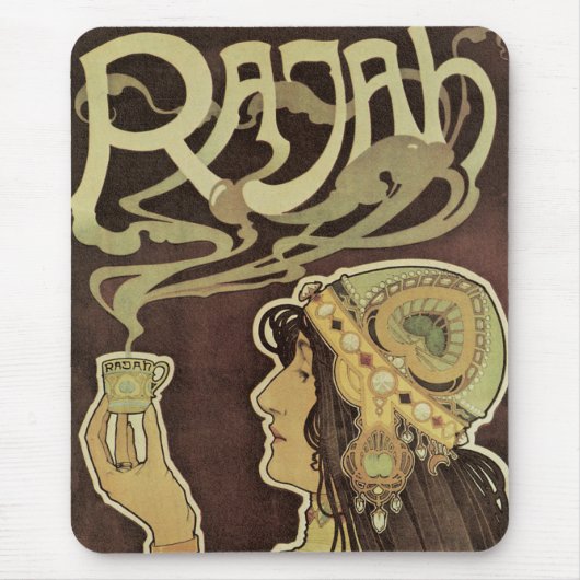Vintages Jugendstil-Café Rajah, Frau mit Kaffee Mousepad (Vorne)