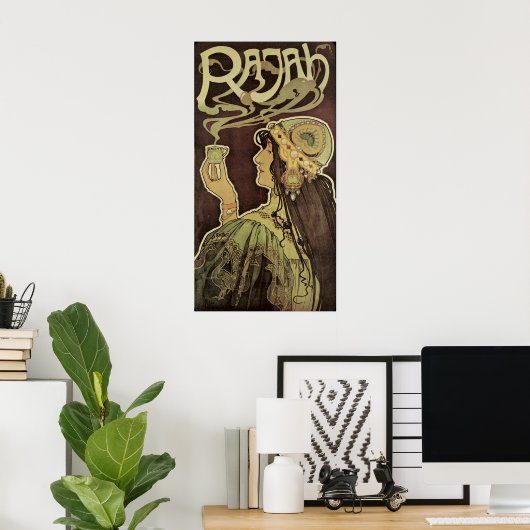 Vintages Jugendstil-Café Rajah, Frau mit Kaffee Poster (Heimbüro)