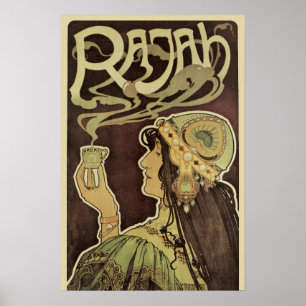 Vintages Jugendstil-Café Rajah, Frau mit Kaffee Poster