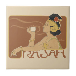 Vintages Jugendstil-Café Rajah, Lady mit Kaffee Fliese