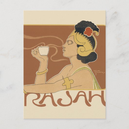 Vintages Jugendstil-Café Rajah, Lady mit Kaffee Postkarte (Vorderseite)