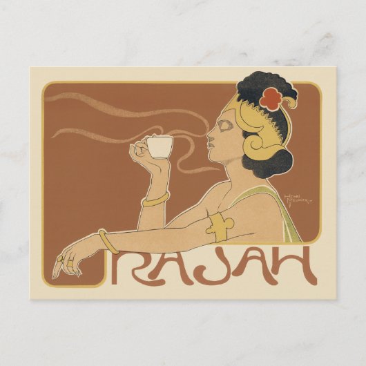 Vintages Jugendstil-Café Rajah, Lady mit Kaffee Postkarte (Vorderseite)