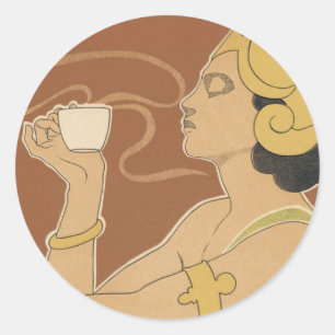 Vintages Jugendstil-Café Rajah, Lady mit Kaffee Runder Aufkleber