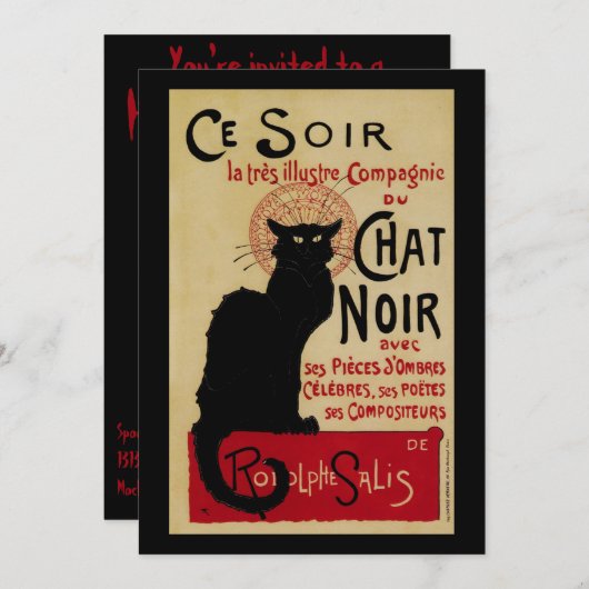 Vintages Jugendstil, Ce Soir Chat Noir Black Cat Einladung (Vorne/Hinten)